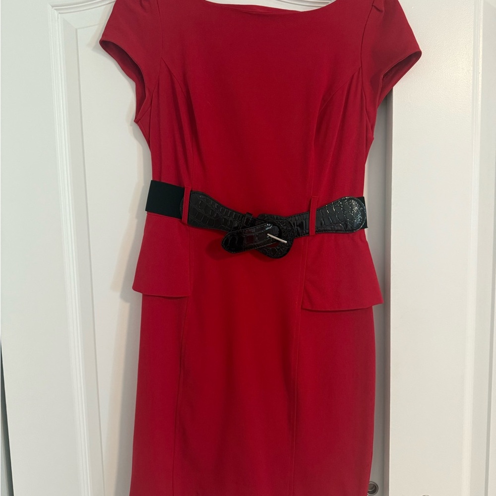 Elegant Red Dress with Black Belt